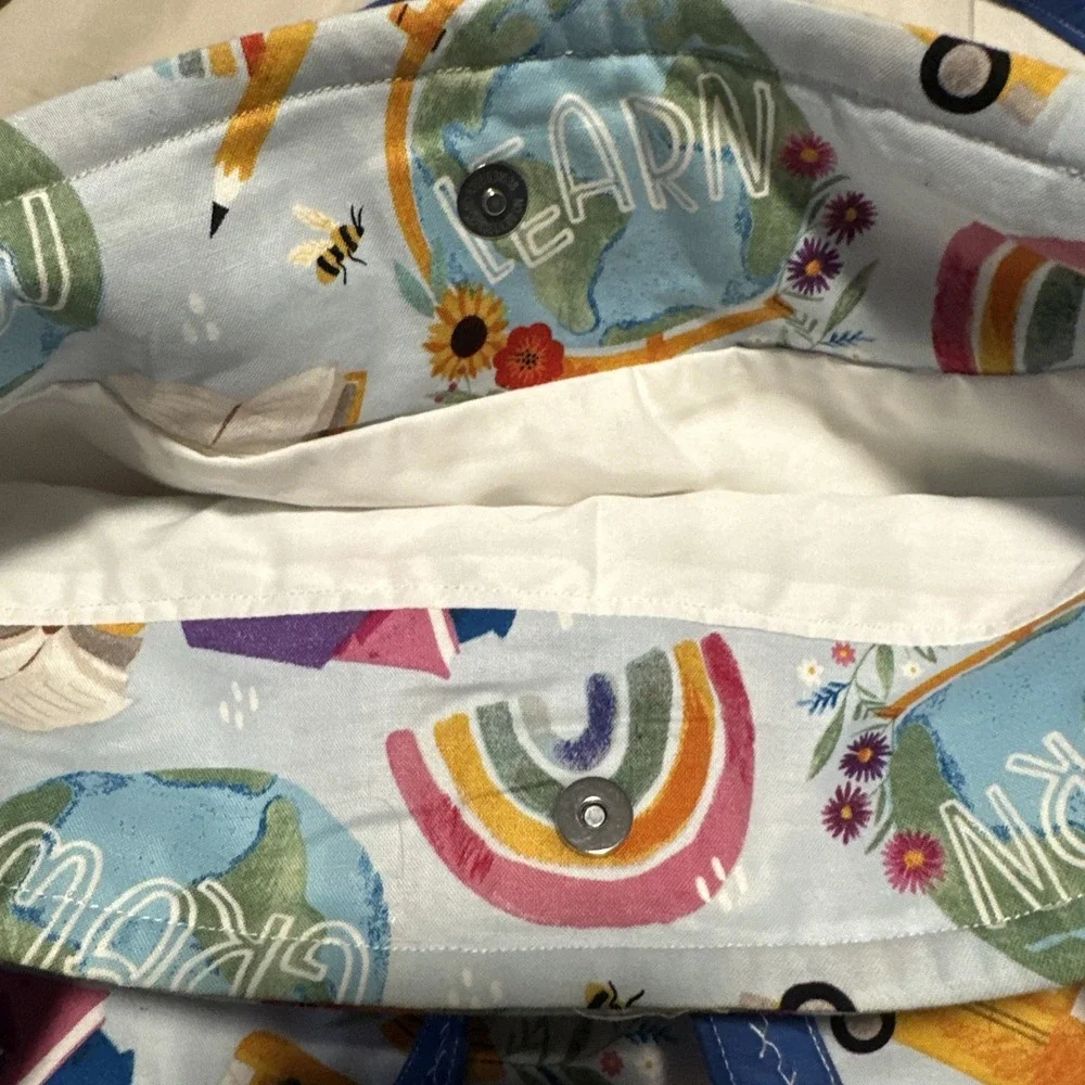 Handmade Teacher School Tote Bag Shoulder Pocket Bus Books Cotton Back To School